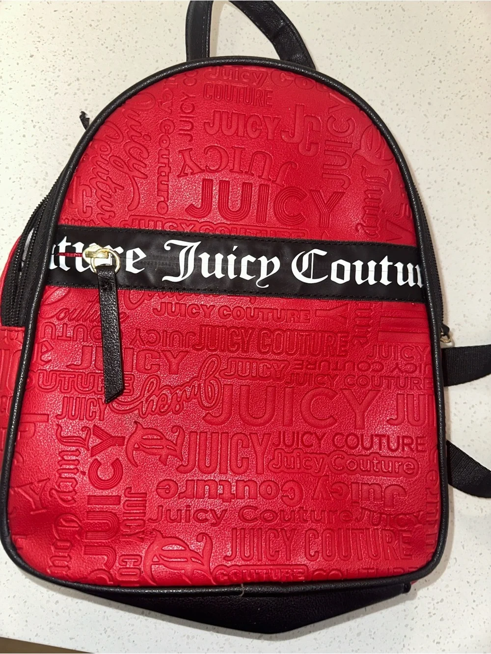 Juicy Couture Red Embossedi Mini Backpack with Black Trim, New without Tags!